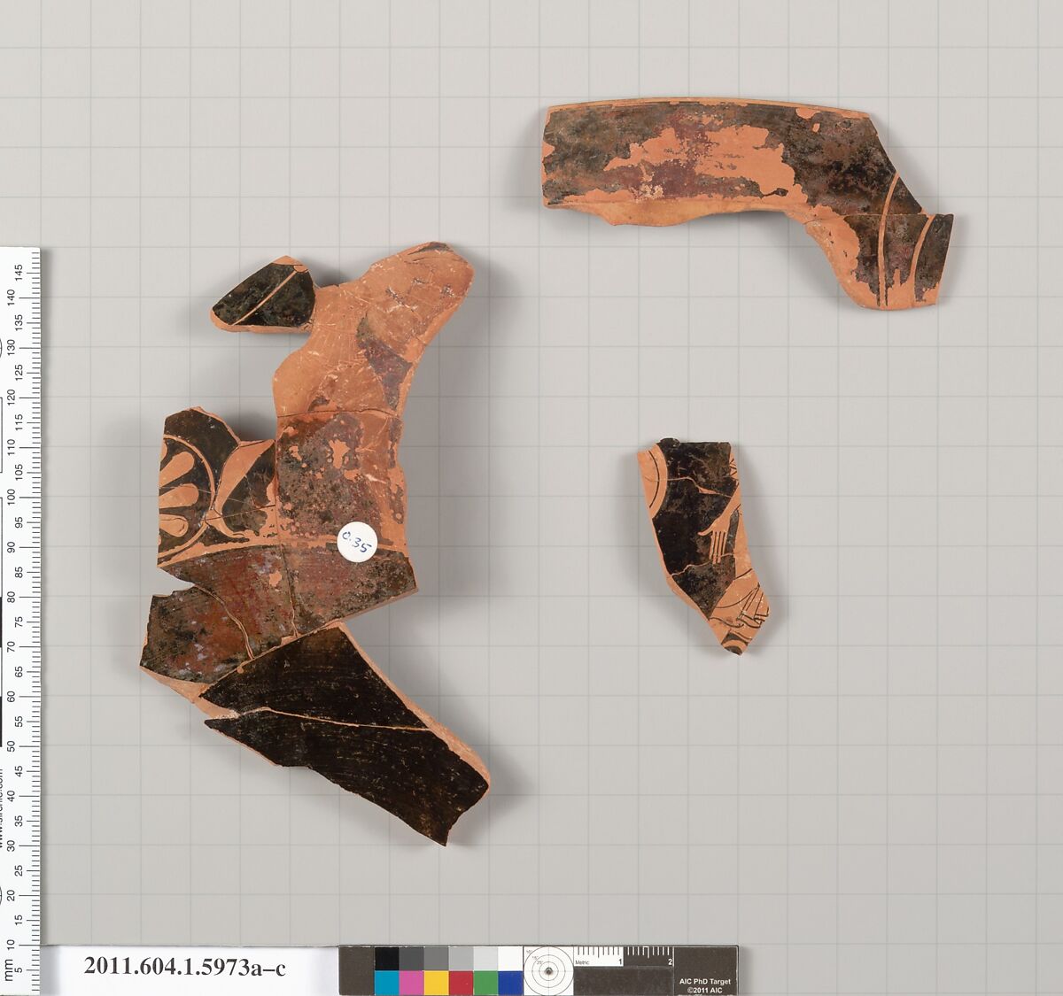 Terracotta fragments of a kylix (drinking cup), Terracotta, Greek, Attic