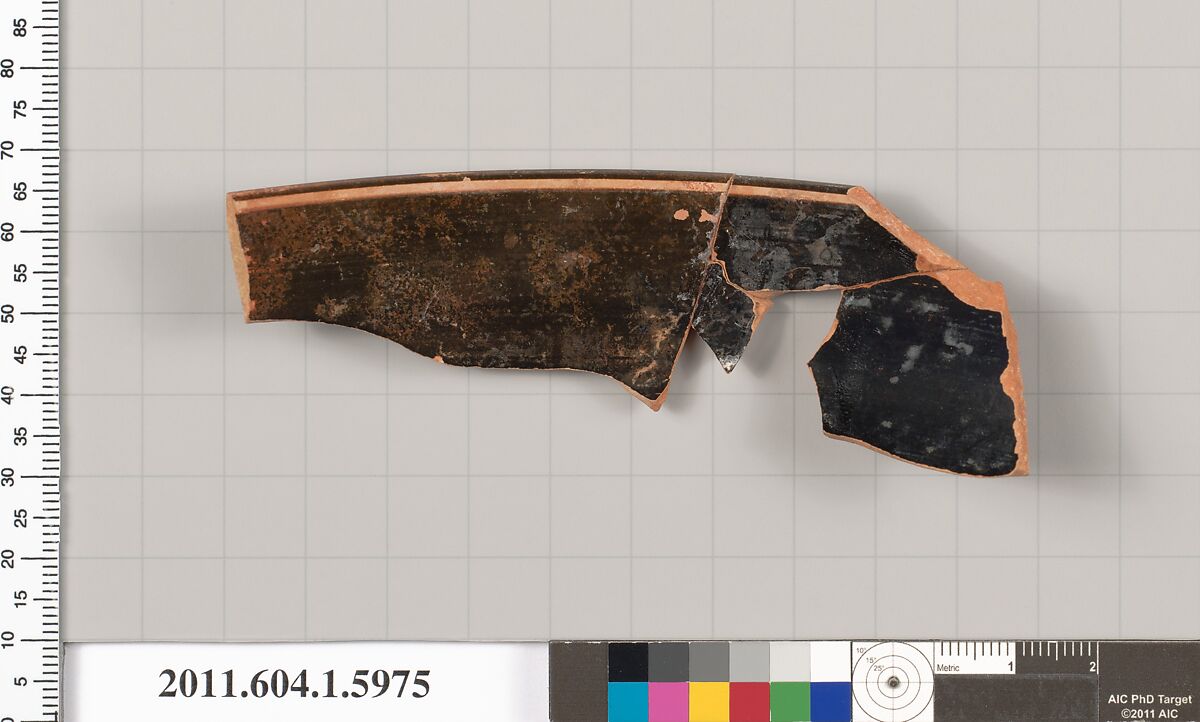 Terracotta rim fragment of a kylix (drinking cup), Terracotta, Greek, Attic