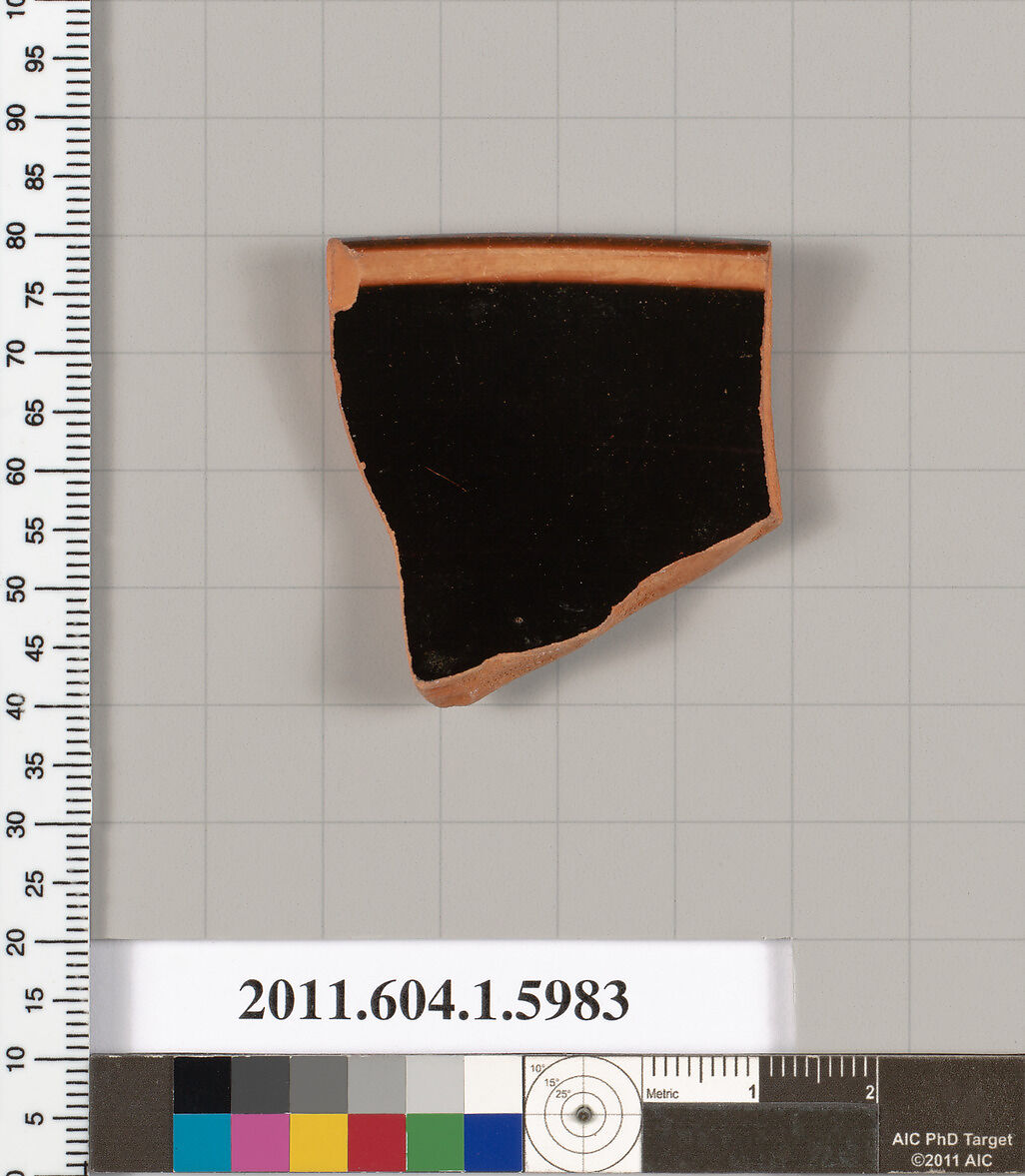 Terracotta rim fragment of a kylix (drinking cup), Terracotta, Greek, Attic