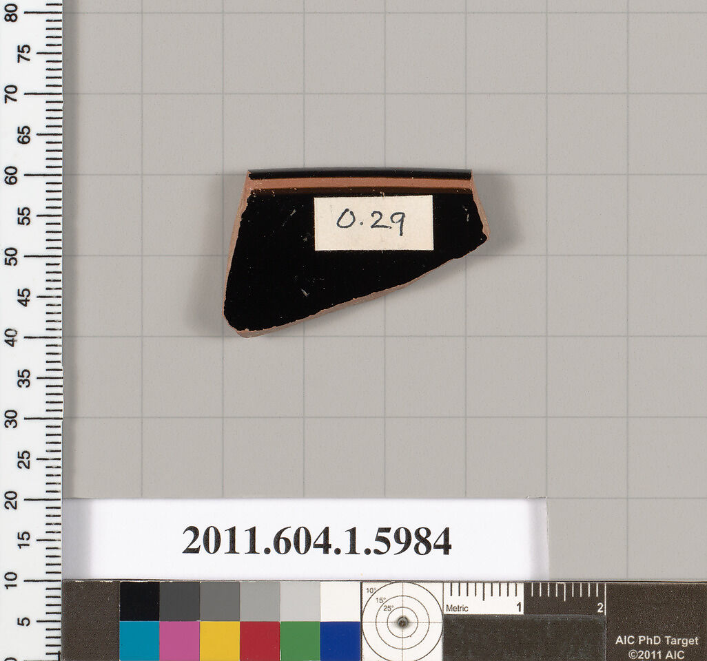 Terracotta rim fragment of a kylix (drinking cup), Terracotta, Greek, Attic