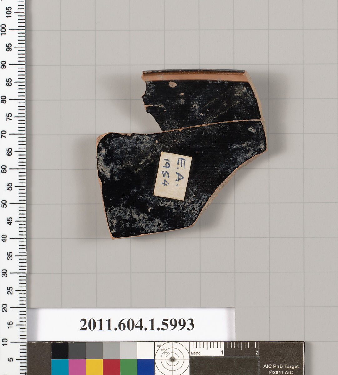 Terracotta rim fragment of a kylix (drinking cup), Terracotta, Greek, Attic