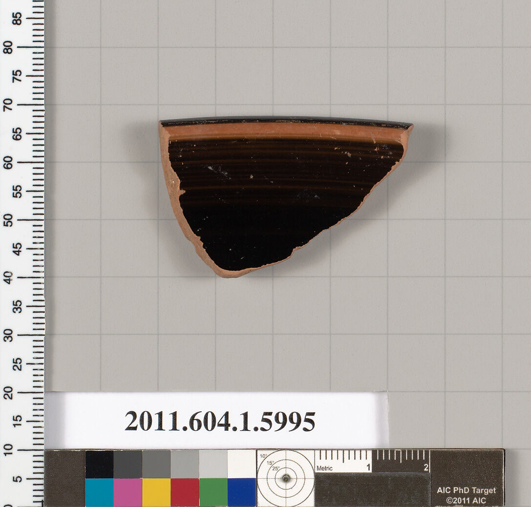 Terracotta rim fragment of a kylix (drinking cup), Terracotta, Greek, Attic