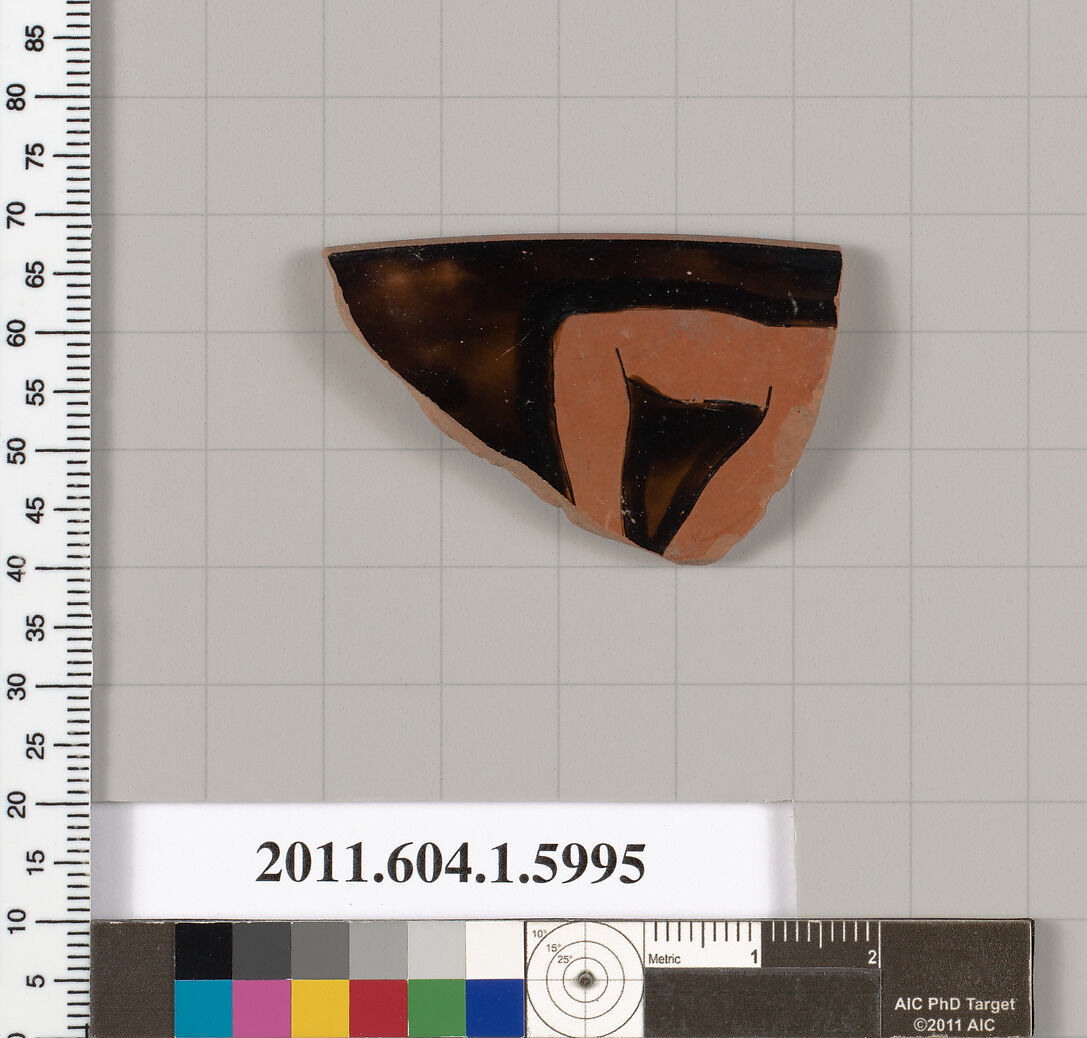 Terracotta rim fragment of a kylix (drinking cup), Terracotta, Greek, Attic 