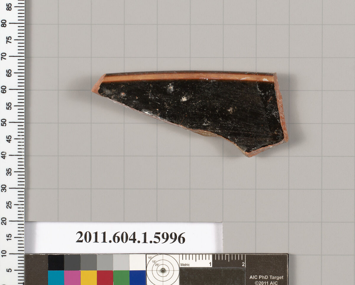 Terracotta rim fragment of a kylix (drinking cup), Terracotta, Greek, Attic