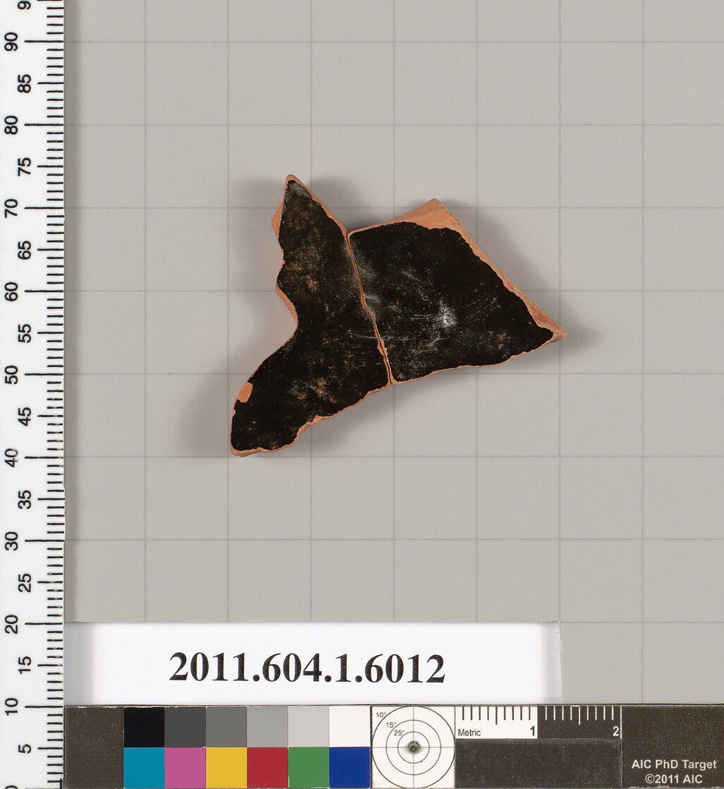 Terracotta fragment of a kylix (drinking cup), Terracotta, Greek, Attic
