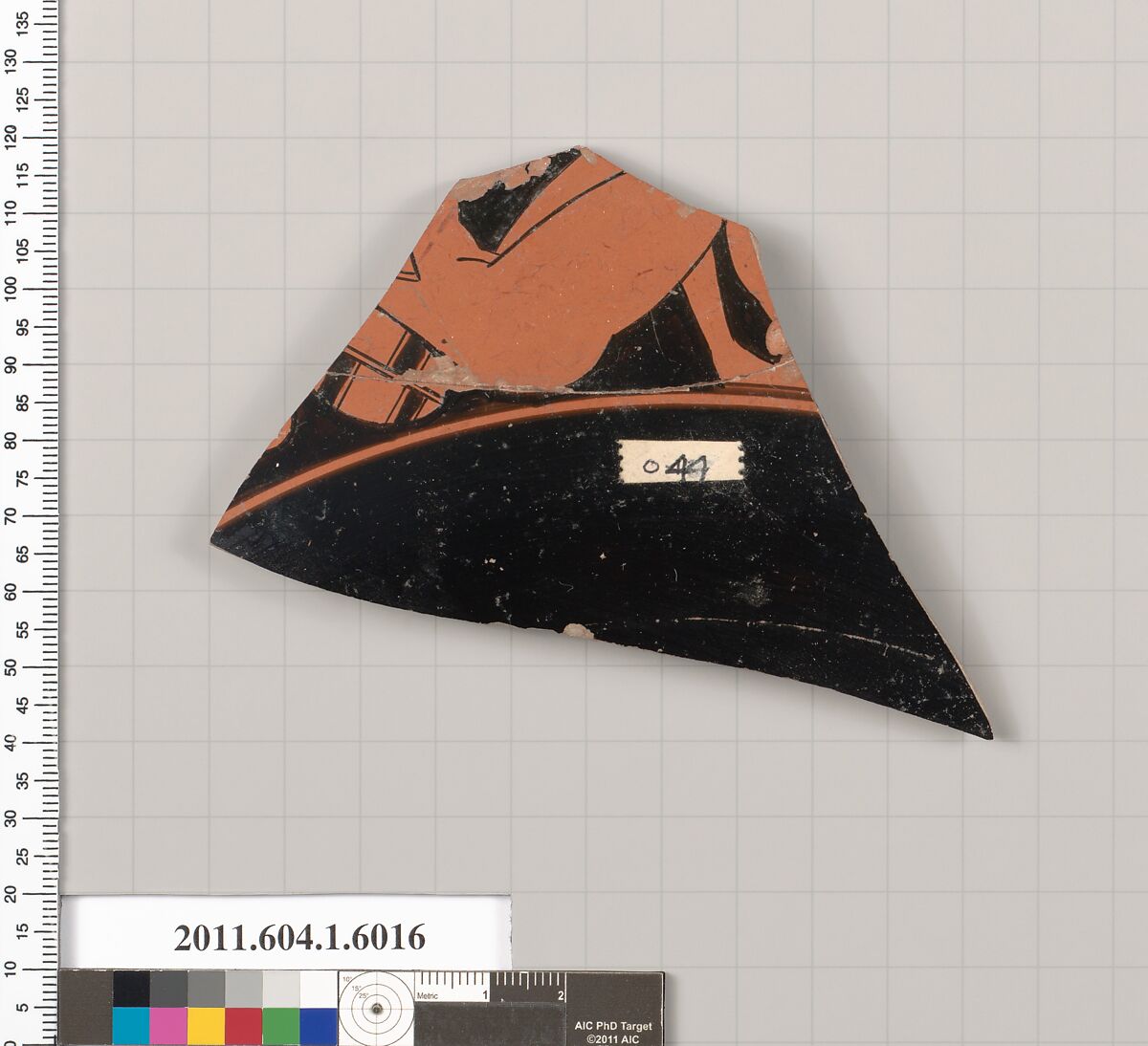 Terracotta fragment of a kylix (drinking cup), Terracotta, Greek, Attic 