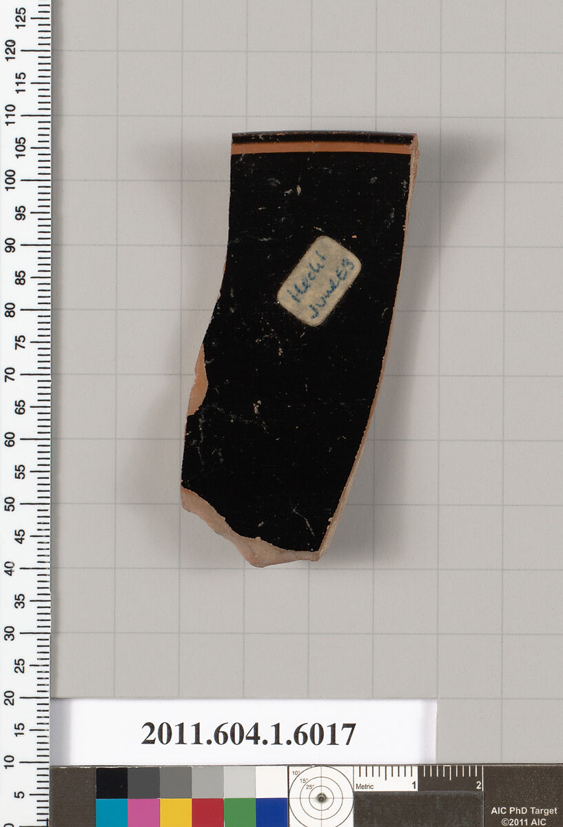 Terracotta rim fragment of a kylix (drinking cup), Terracotta, Greek, Attic