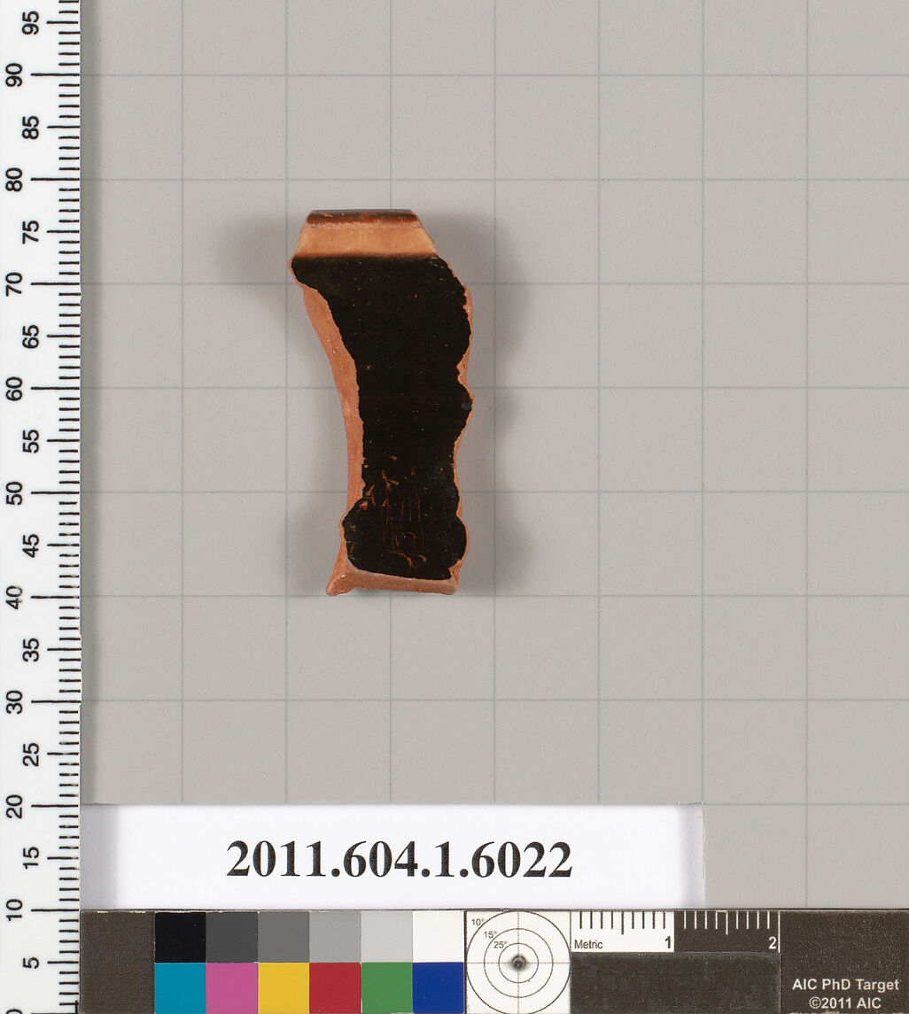 Terracotta rim fragment of a kylix (drinking cup), Terracotta, Greek, Attic