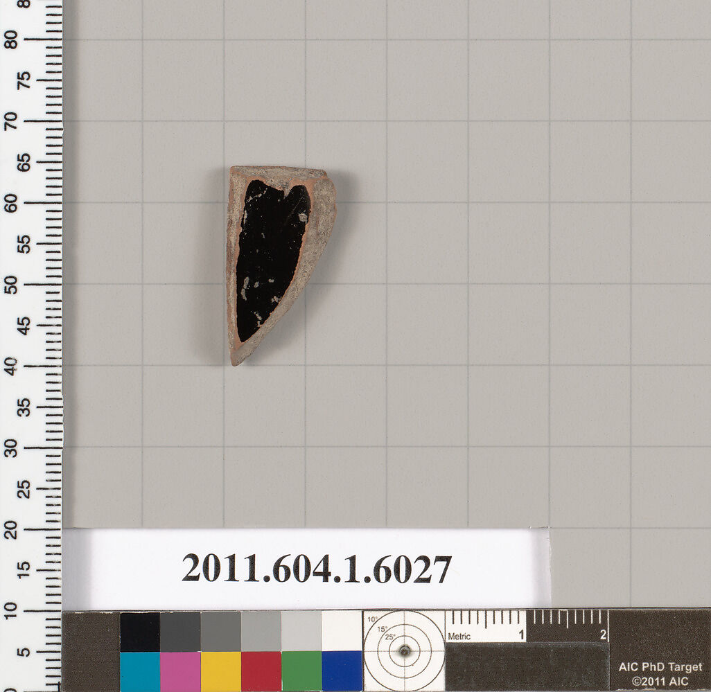 Terracotta fragment of a kylix (drinking cup), Terracotta, Greek, Attic