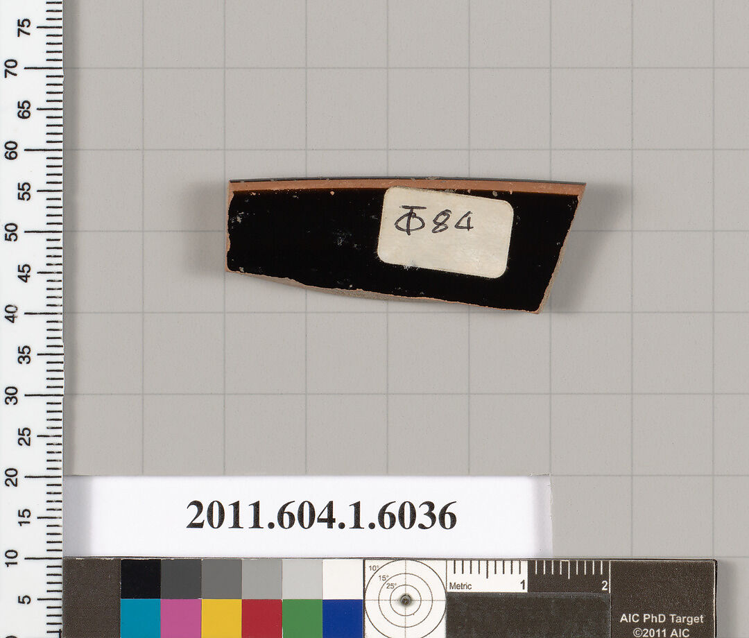 Terracotta rim fragment of a kylix (drinking cup), Terracotta, Greek, Attic