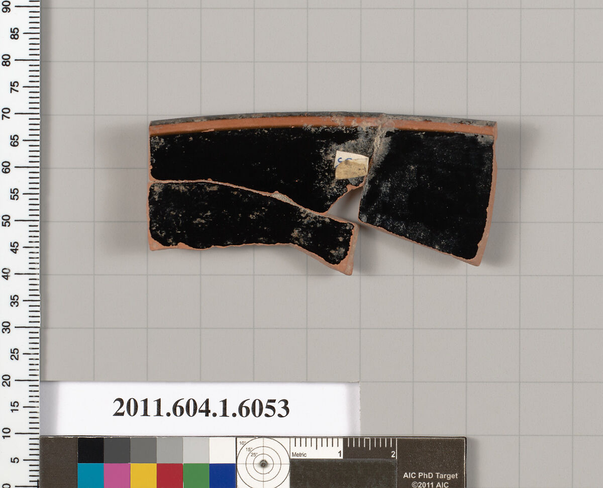 Terracotta rim fragment of a kylix (drinking cup), Terracotta, Greek, Attic