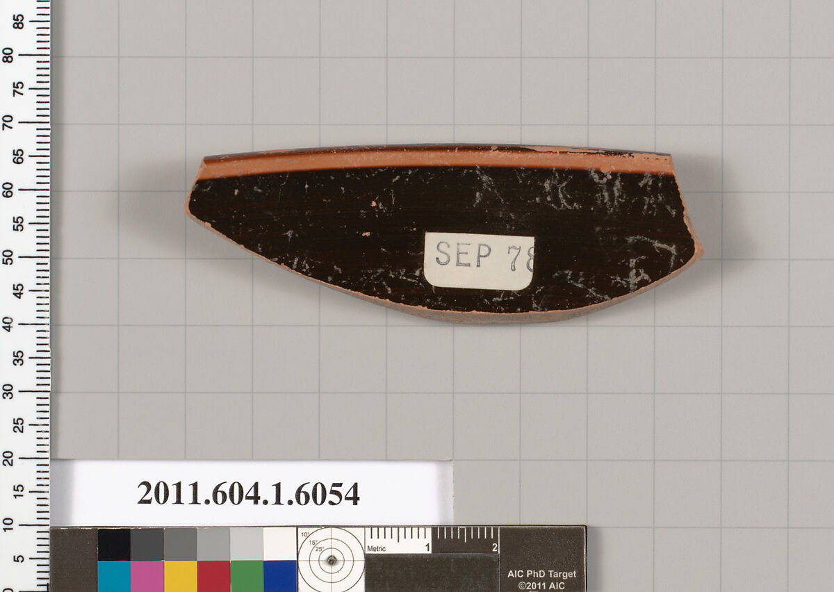 Terracotta rim fragment of a kylix (drinking cup), Terracotta, Greek, Attic
