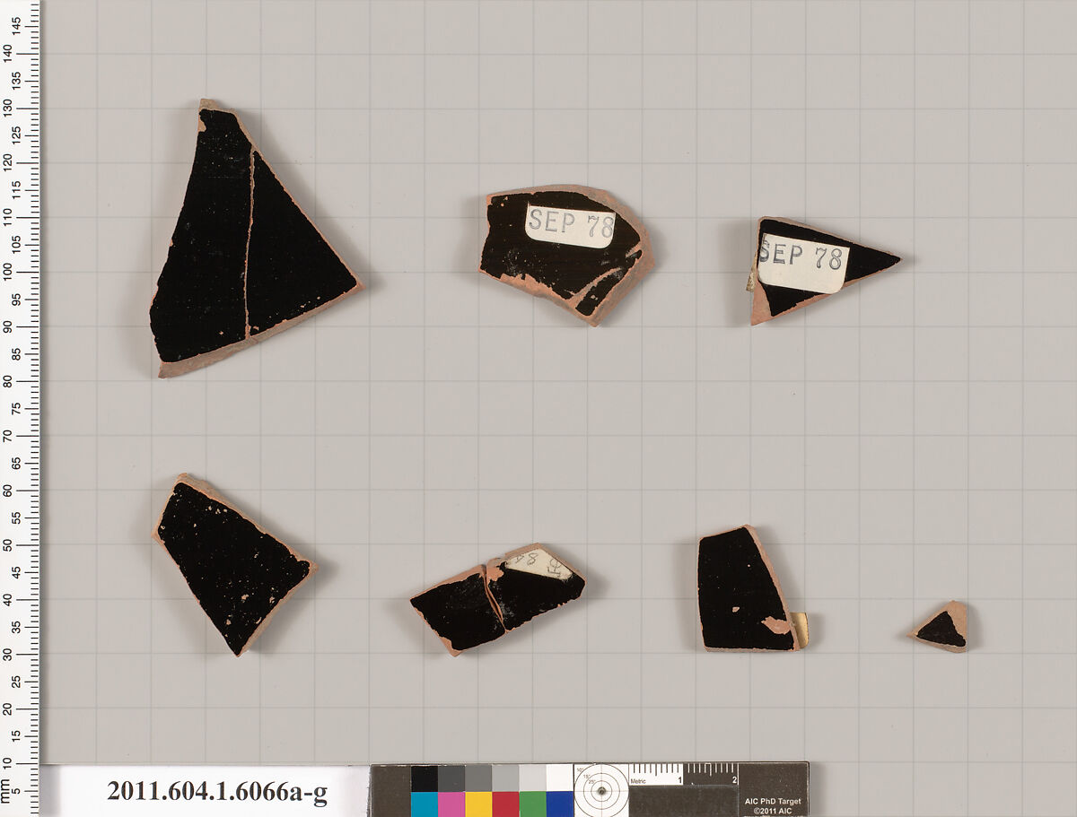 Terracotta fragments of kylikes (drinking cups), Terracotta, Greek, Attic