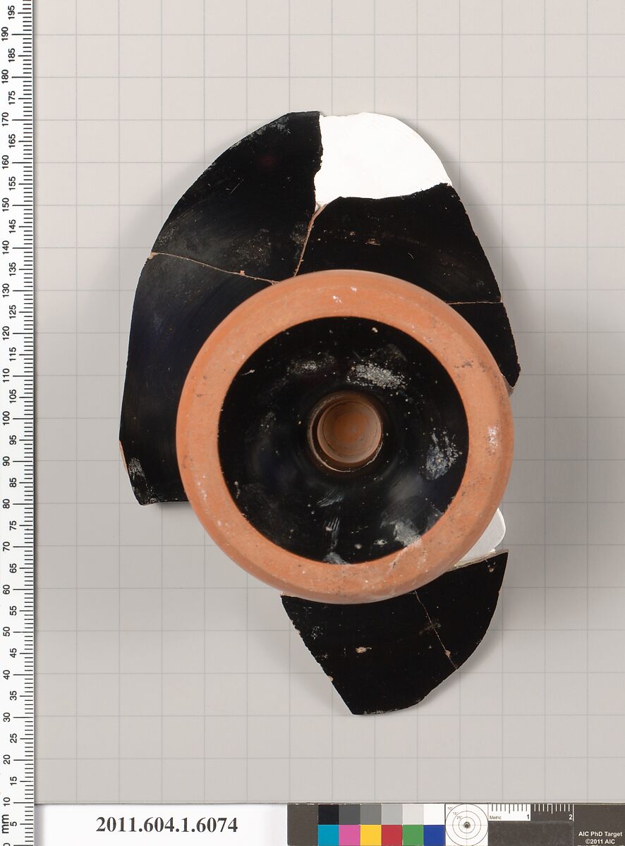 Terracotta fragment of a kylix (drinking cup), Terracotta, Greek, Attic