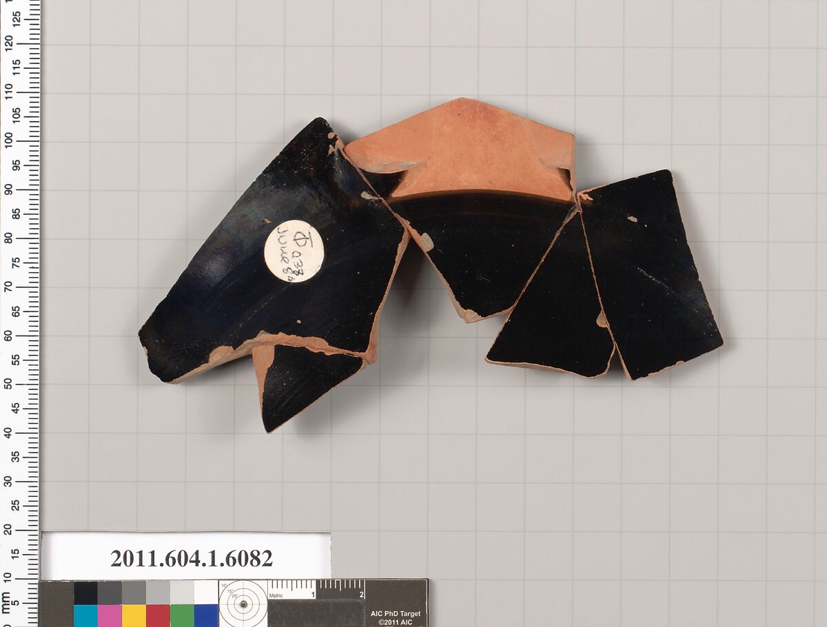 Terracotta fragment of a kylix (drinking cup), Terracotta, Greek, Attic