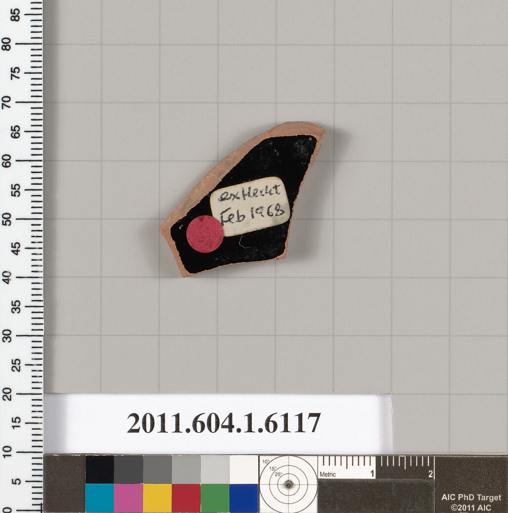 Terracotta fragment of a kylix (drinking cup), Terracotta, Greek, Attic