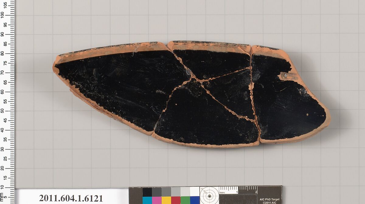 Terracotta rim fragment of a kylix (drinking cup), Terracotta, Greek, Attic