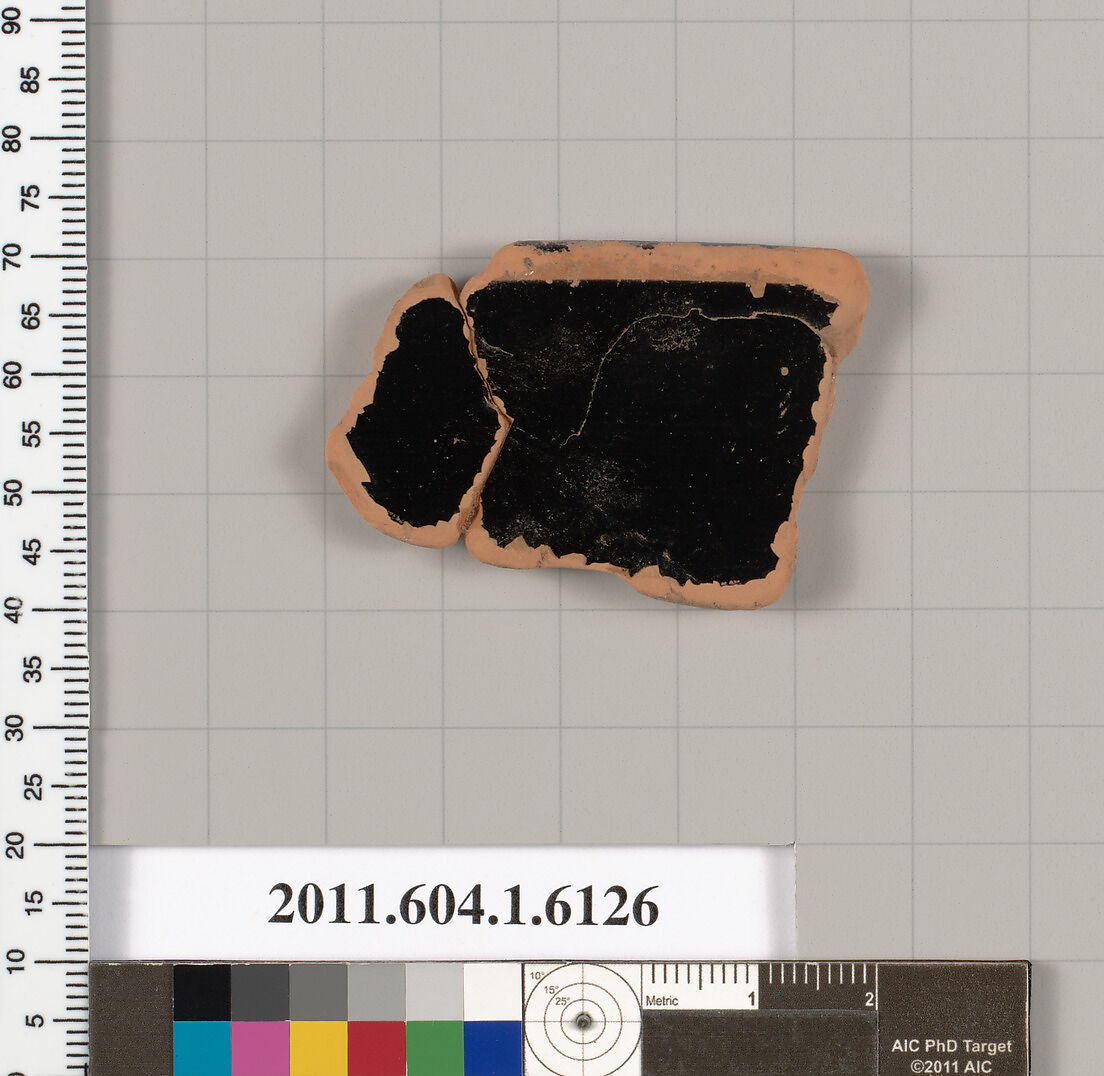 Terracotta rim fragment of a kylix (drinking cup), Terracotta, Greek, Attic