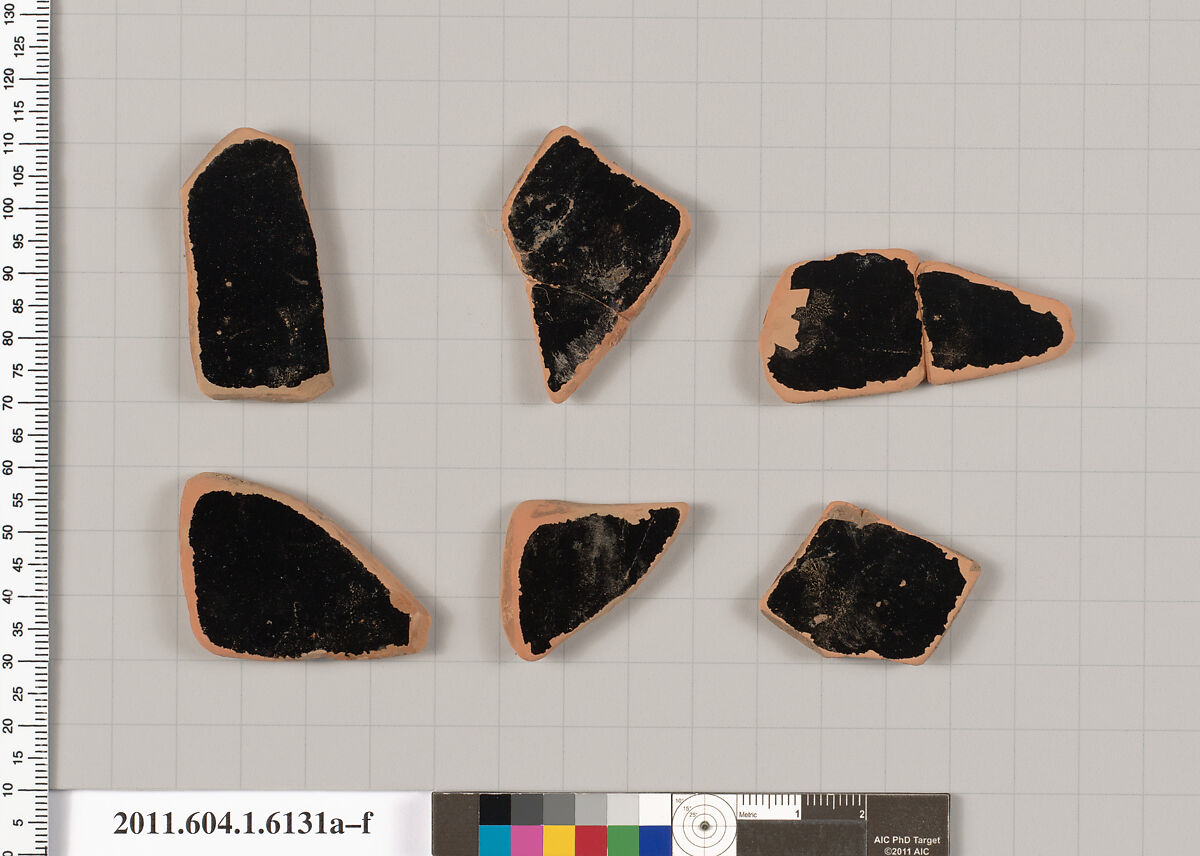 Terracotta fragments of a kylix (drinking cup), Terracotta, Greek, Attic