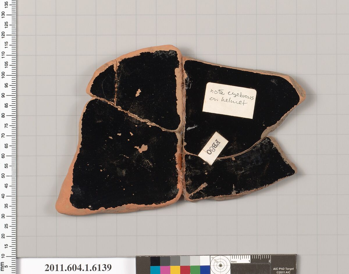Terracotta fragment of a kylix (drinking cup), Terracotta, Greek, Attic