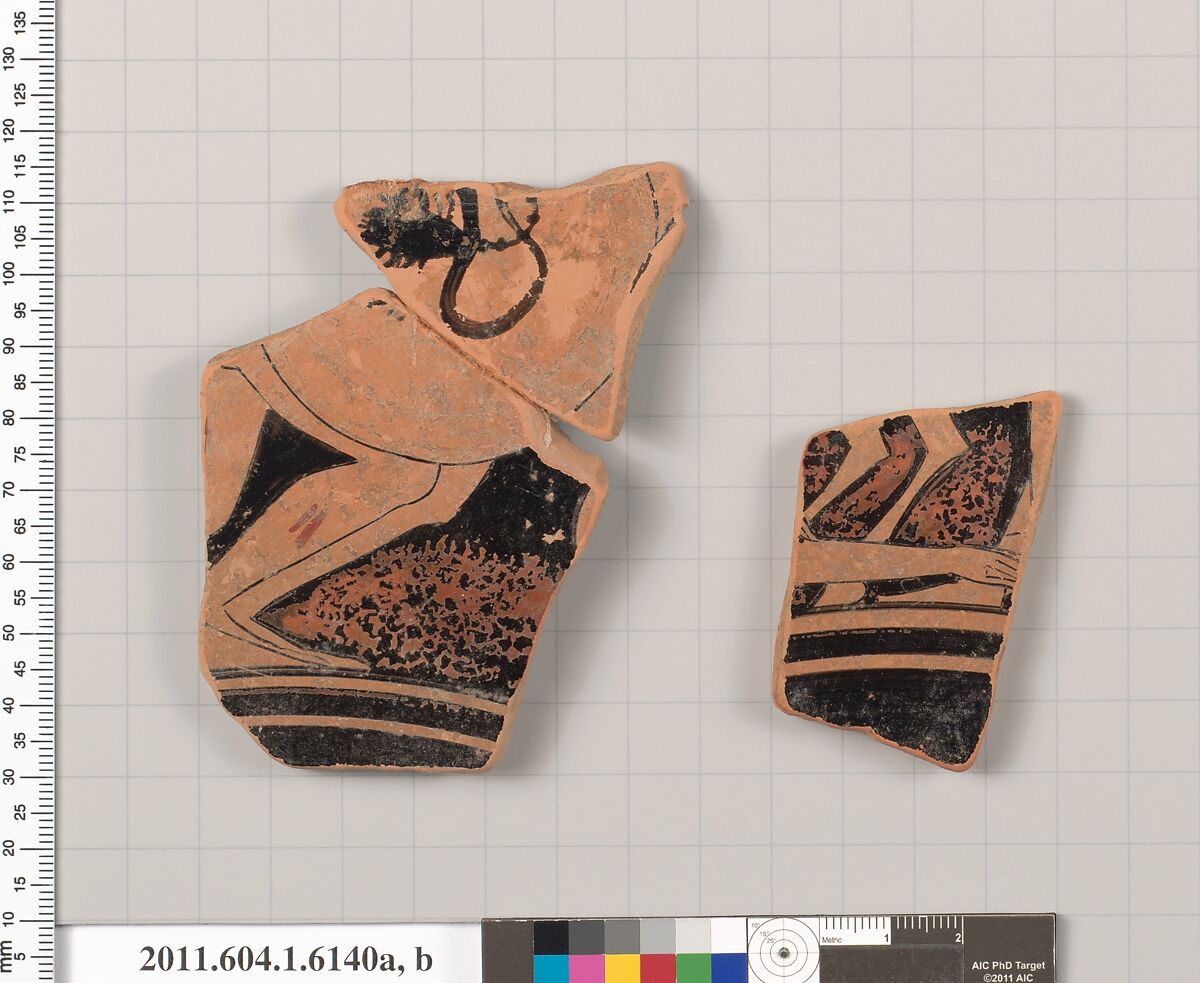 Terracotta fragments of a kylix (drinking cup), Terracotta, Greek, Attic 