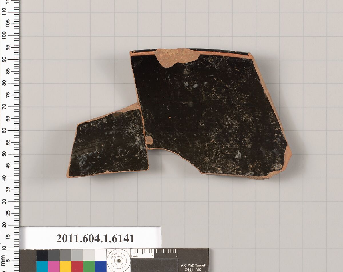 Terracotta rim fragment of a kylix (drinking cup), Terracotta, Greek, Attic