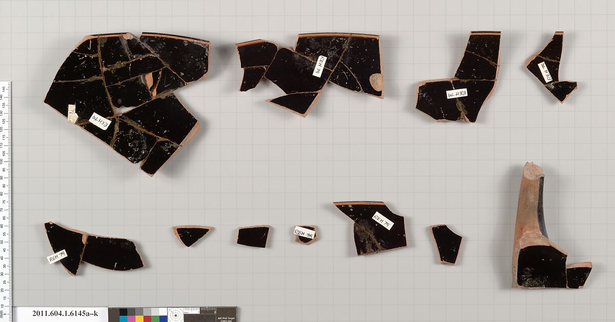 Terracotta fragments of a kylix (drinking cup), Terracotta, Greek, Attic