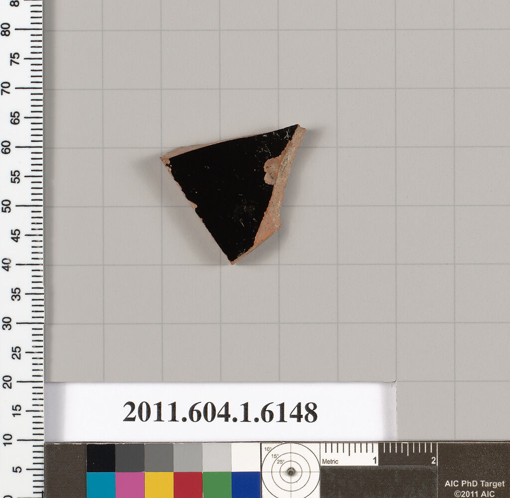 Terracotta fragment of a kylix (drinking cup), Terracotta, Greek, Attic
