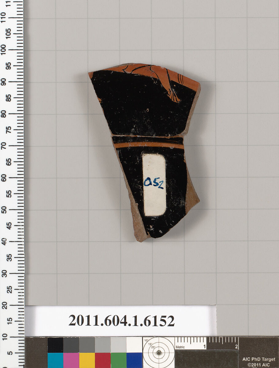 Terracotta fragment of a kylix (drinking cup), Terracotta, Greek, Attic