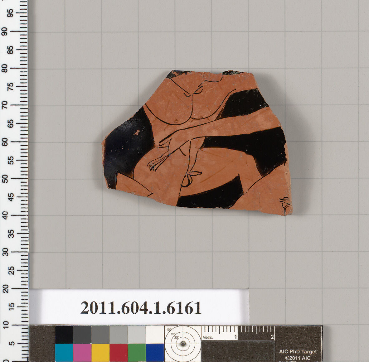 Terracotta fragment of a kylix (drinking cup), Terracotta, Greek, Attic