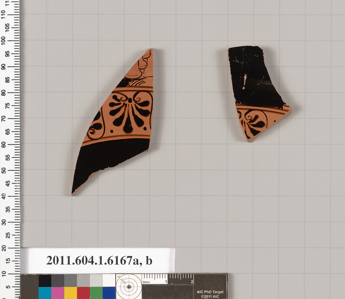 Terracotta fragments of a kylix (drinking cup), Terracotta, Greek, Attic
