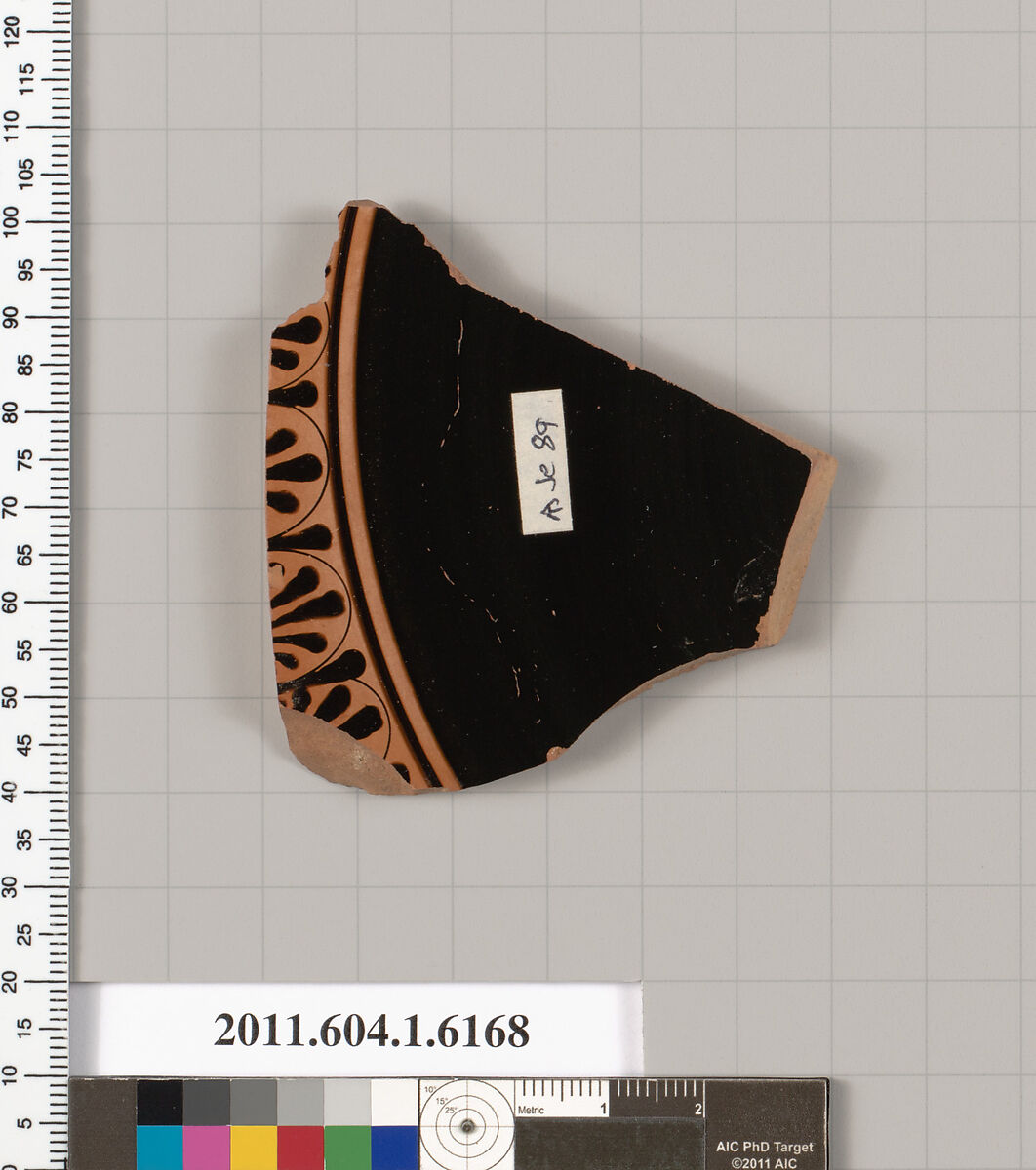 Terracotta fragment of a kylix (drinking cup), Terracotta, Greek, Attic