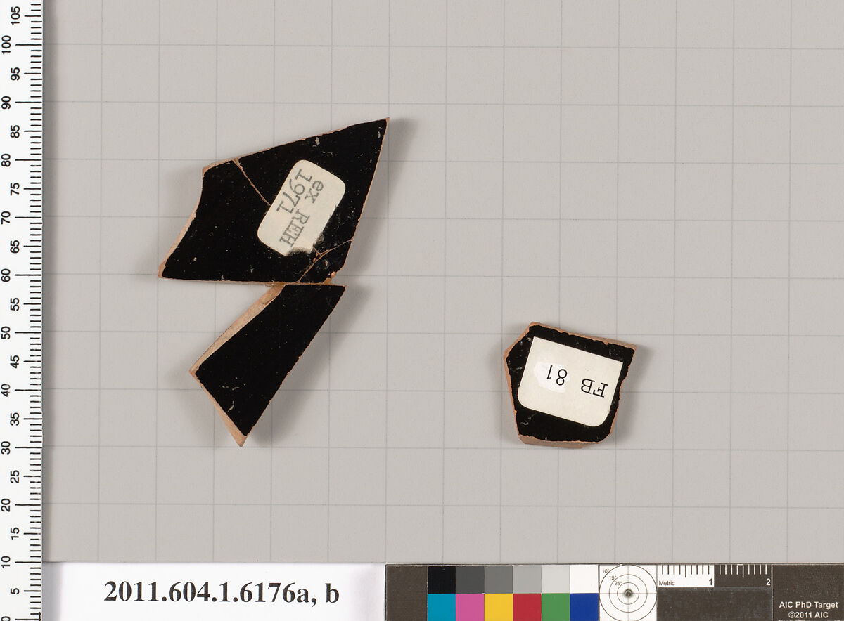 Terracotta fragments of a kylix (drinking cup), Terracotta, Greek, Attic