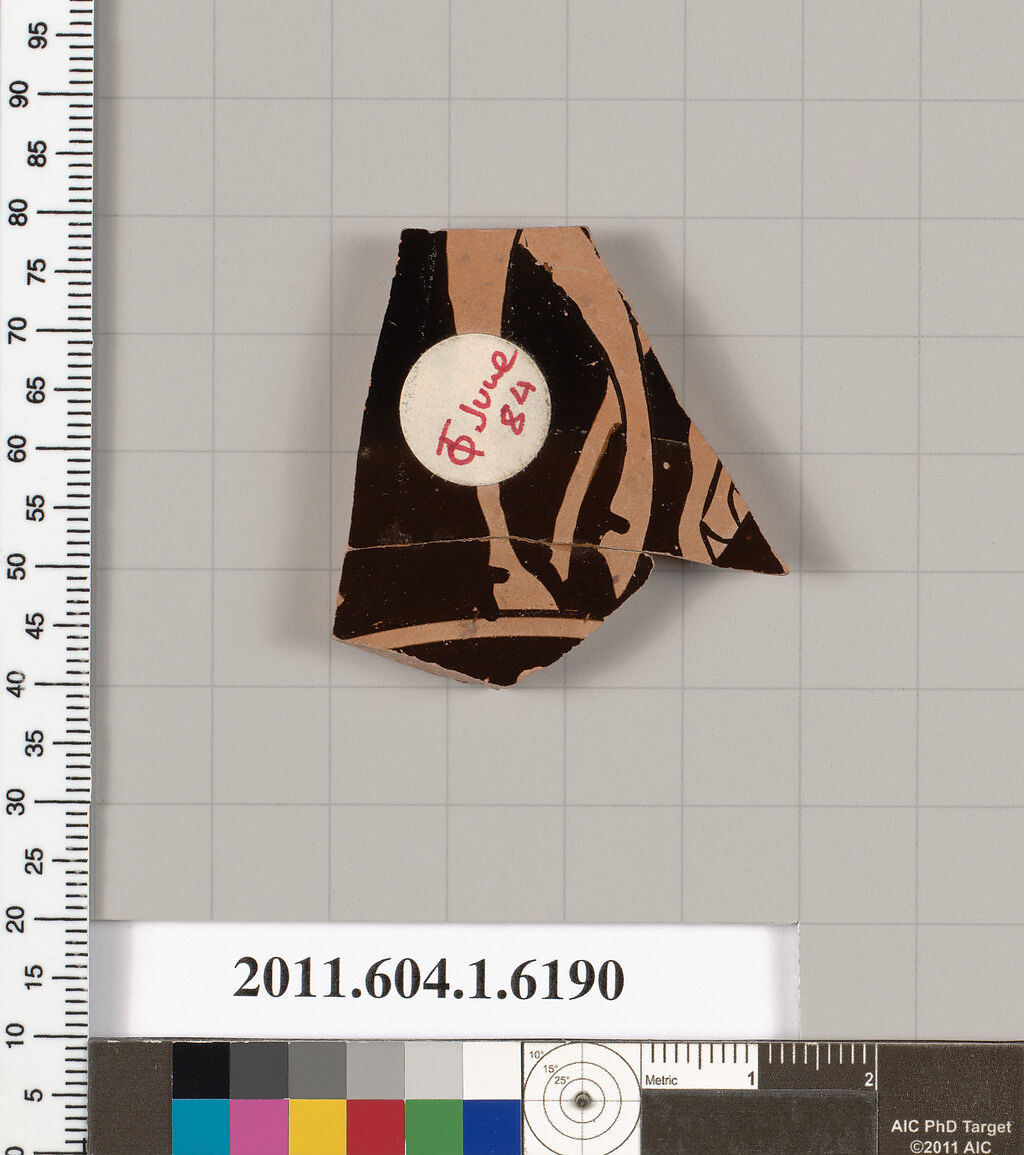 Terracotta fragment of a kylix (drinking cup), Terracotta, Greek, Attic