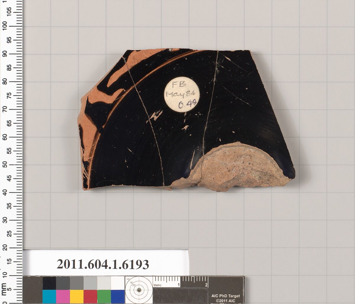 Terracotta fragment of a kylix (drinking cup), Terracotta, Greek, Attic