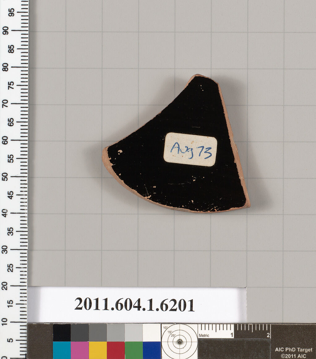 Terracotta fragment of a kylix (drinking cup), Terracotta, Greek, Attic