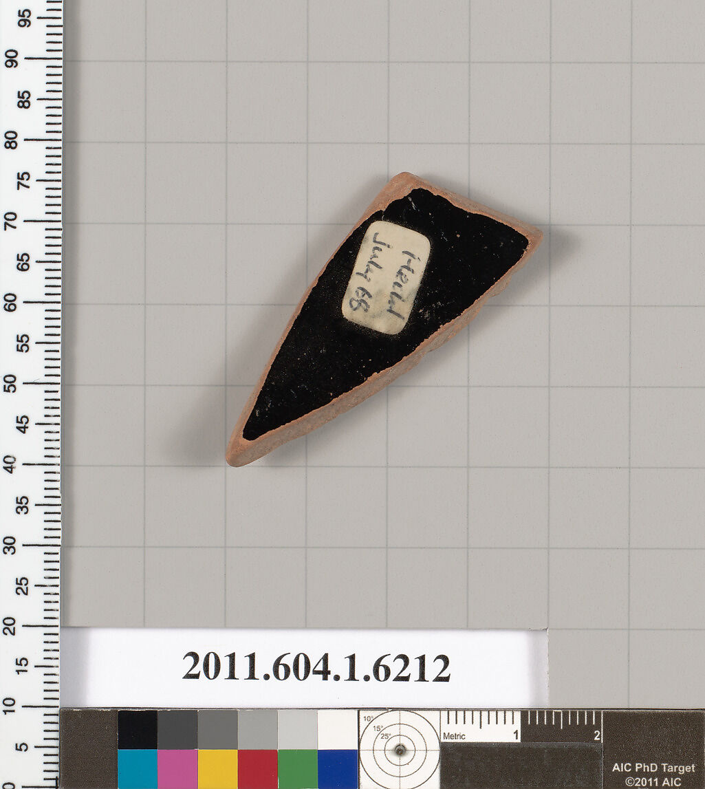 Terracotta fragment of a kylix (drinking cup), Terracotta, Greek, Attic