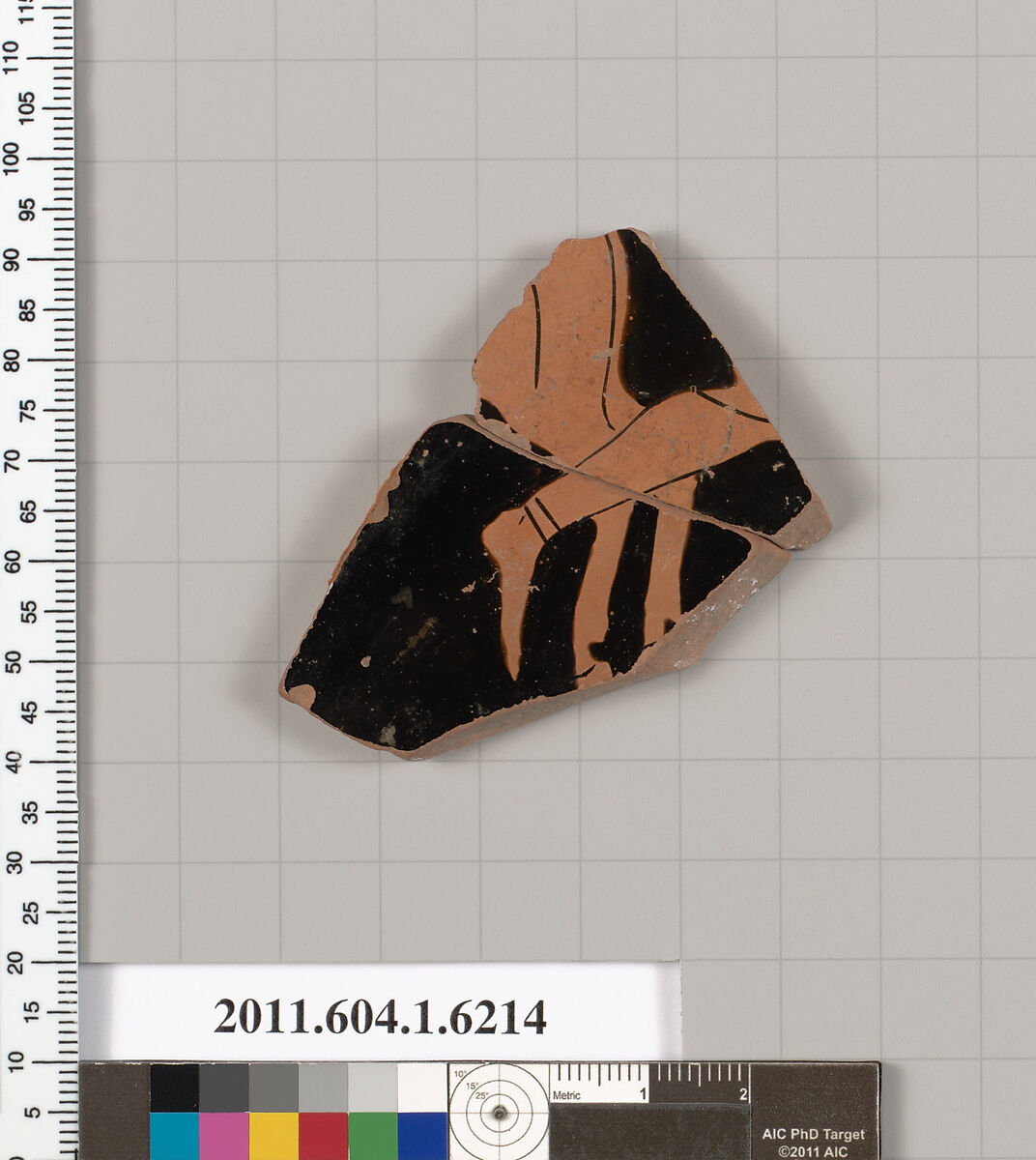 Terracotta fragment of a kylix (drinking cup), Terracotta, Greek, Attic