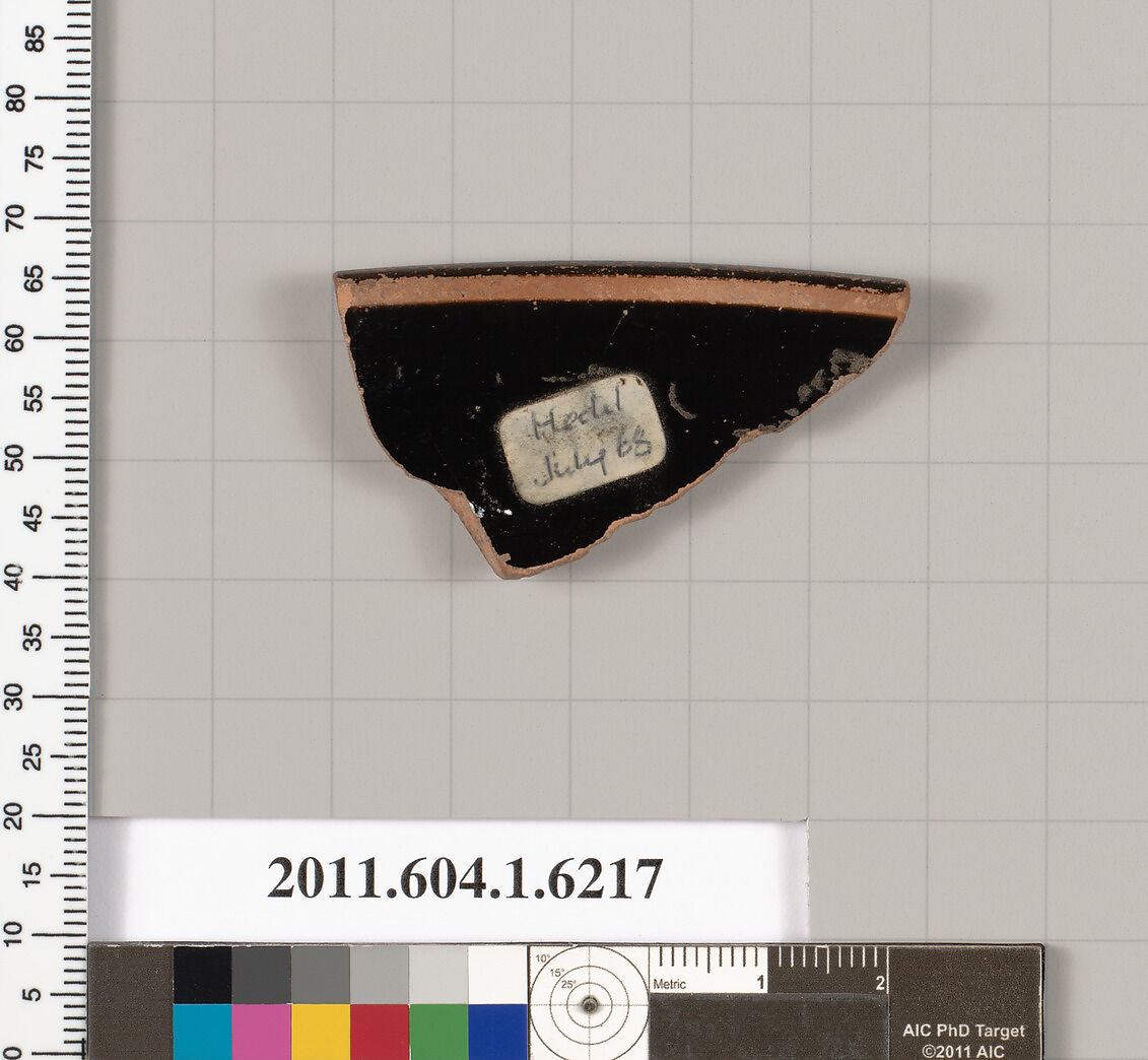 Terracotta rim fragment of a kylix (drinking cup), Terracotta, Greek, Attic