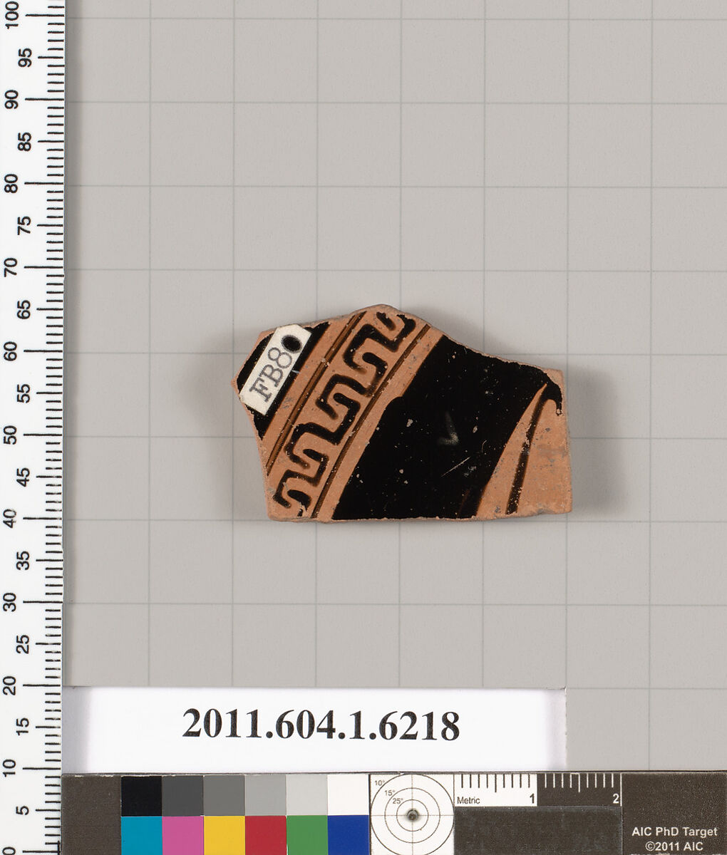 Terracotta fragment of a kylix (drinking cup), Terracotta, Greek, Attic