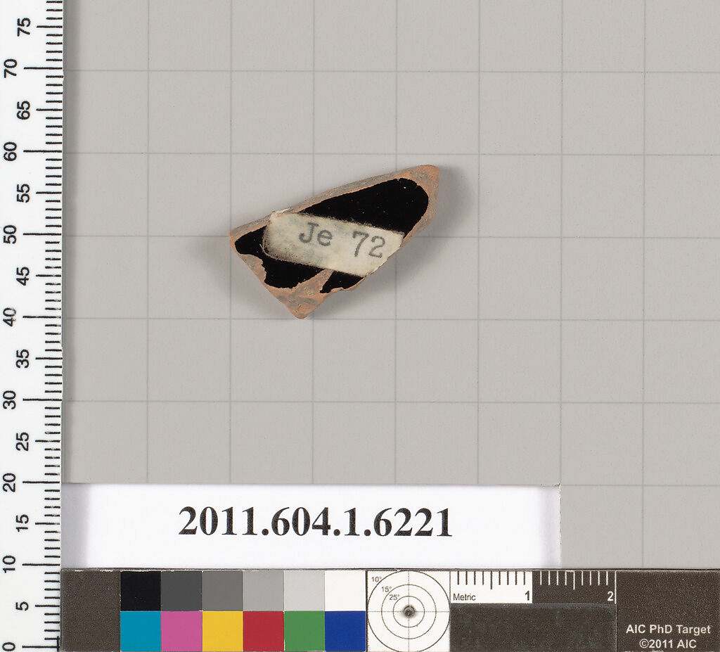 Terracotta fragment of a kylix (drinking cup), Terracotta, Greek, Attic