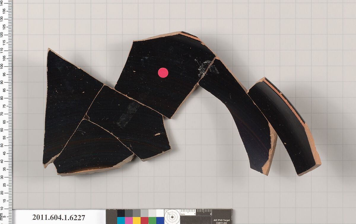 Terracotta fragment of a kylix (drinking cup), Terracotta, Greek, Attic