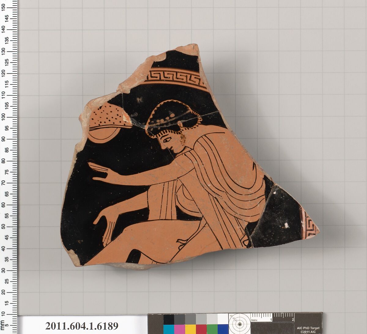 Terracotta fragment of a kylix (drinking cup), Attributed to the Painter of Berlin 2268 [DvB], Terracotta, Greek, Attic 