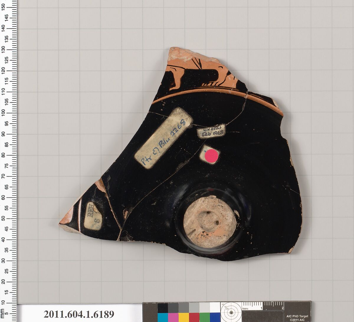 Terracotta fragment of a kylix (drinking cup), Attributed to the Painter of Berlin 2268 [DvB], Terracotta, Greek, Attic