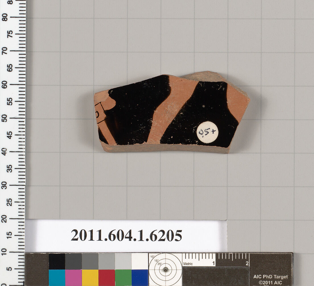 Terracotta fragment of a kylix (drinking cup), Attributed to the Painter of Berlin 2268 [DvB], Terracotta, Greek, Attic