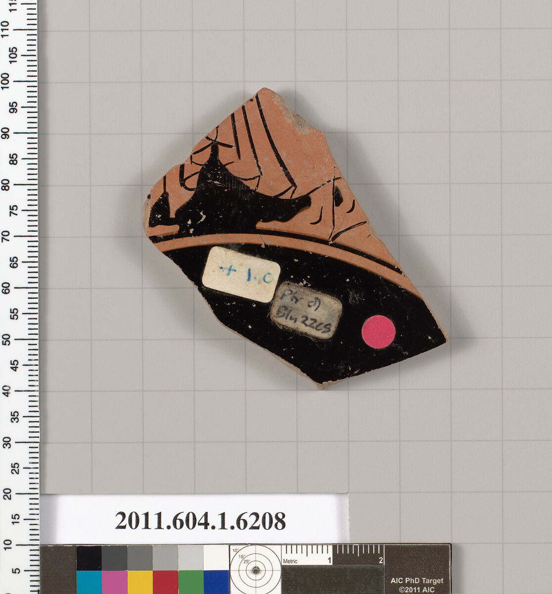 Terracotta fragment of a kylix (drinking cup), Attributed to the Painter of Berlin 2268 [DvB], Terracotta, Greek, Attic