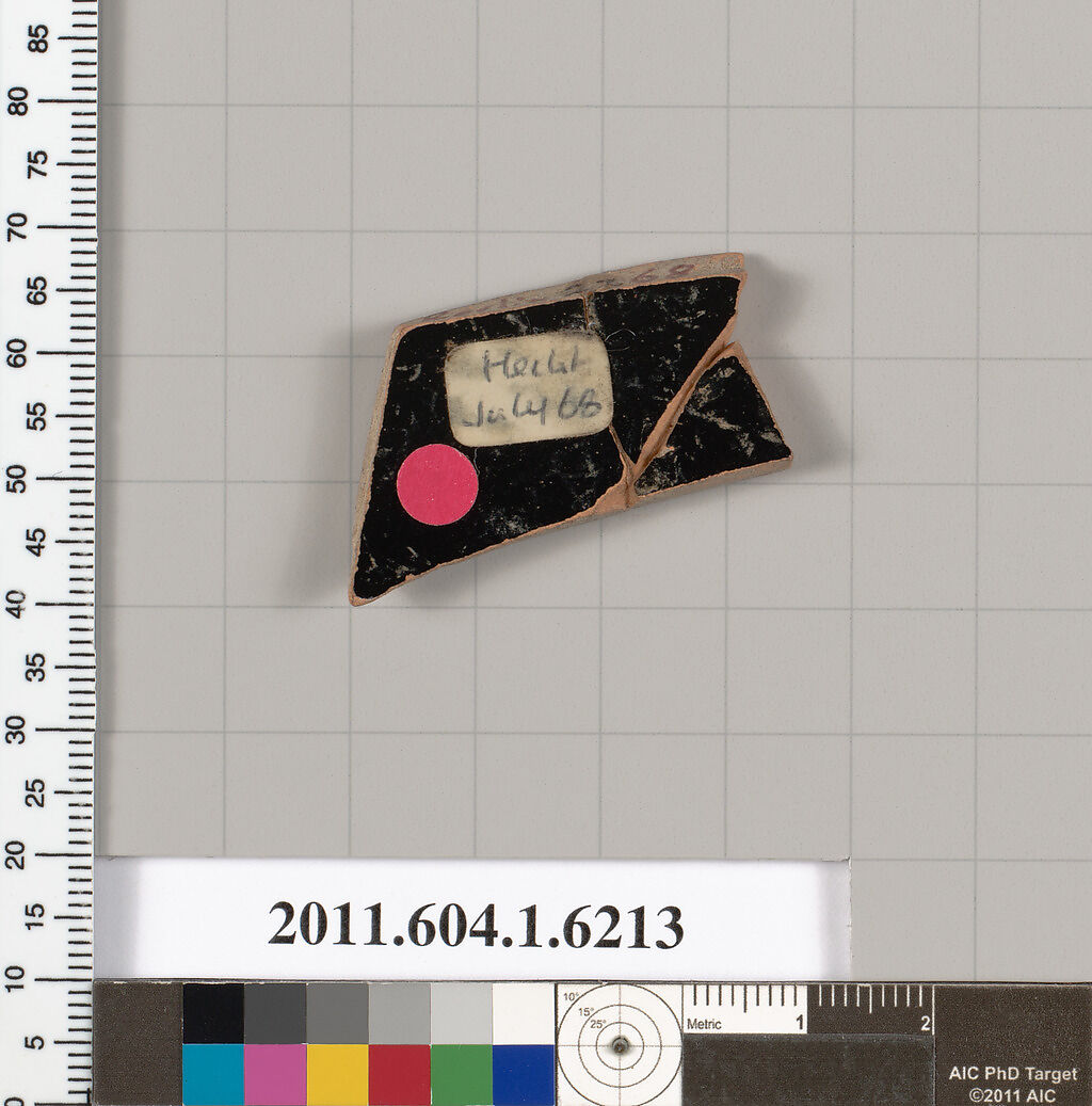 Terracotta fragment of a kylix (drinking cup), Attributed to the Painter of Berlin 2268 [DvB], Terracotta, Greek, Attic