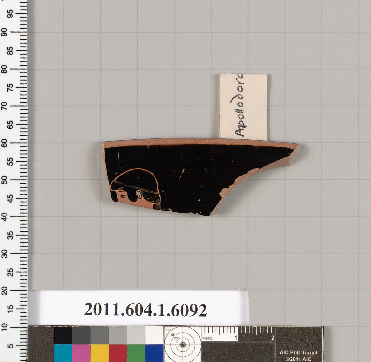 Terracotta rim fragment of a kylix (drinking cup), Attributed to Apollodoros [DvB], Terracotta, Greek, Attic 
