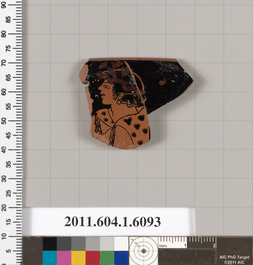 Terracotta rim fragment of a kylix (drinking cup), Attributed to Apollodoros [DvB], Terracotta, Greek, Attic 