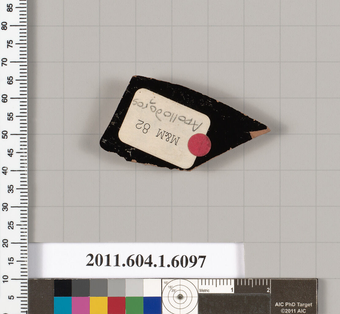 Terracotta fragment of a kylix (drinking cup), Attributed to Apollodoros ? [DvB], Terracotta, Greek, Attic